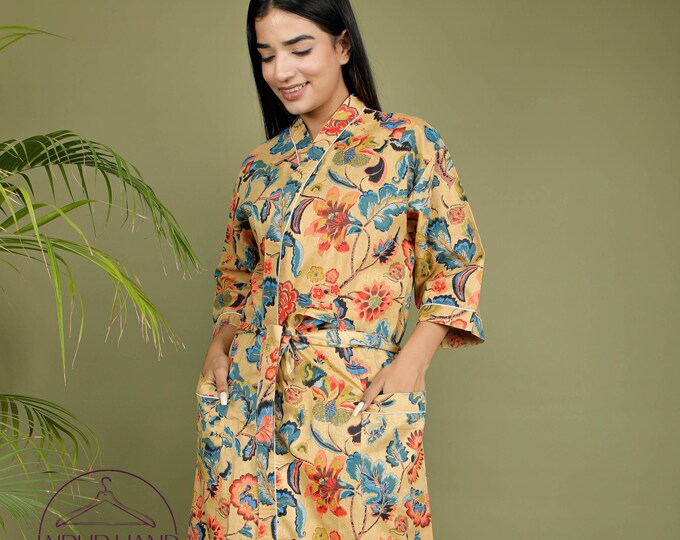 Block printed women wear kimono | Long sleeve bath robes | Women beach wear robes | Lovely summer wear gown | Bridesmaid robe | Gift for her
