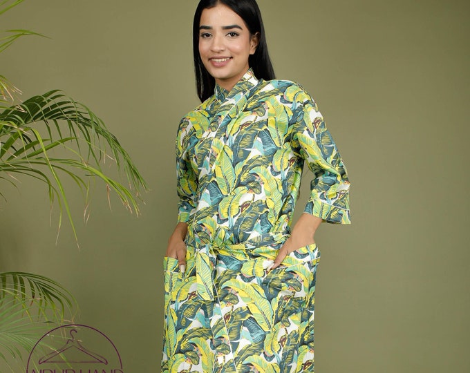 Green color kimono robe | Block print beach wear robes | Unisex bath robes | Summer wear robe | Bridesmaid robes | Gift for Christmas.