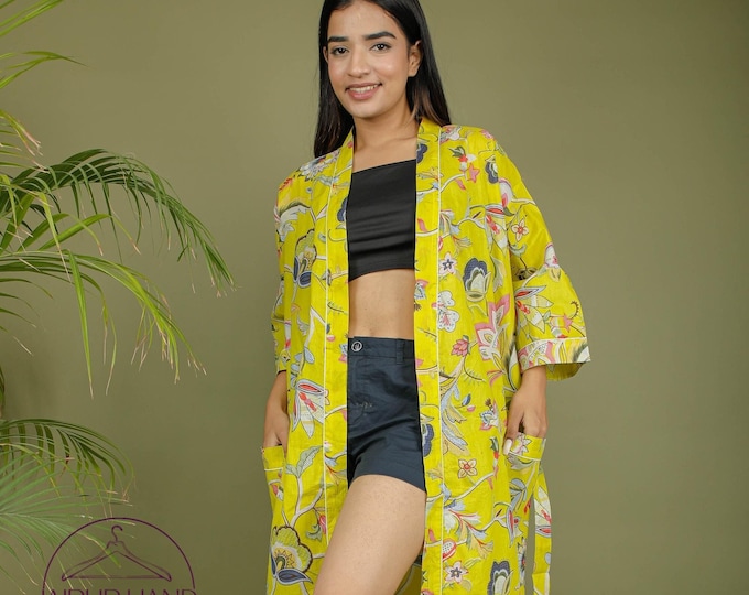 Women wear bath robes| Hand block print cotton kimono | wedding wear robe | Lovely floral print robes | Bridesmaid robe | Gift for Christmas