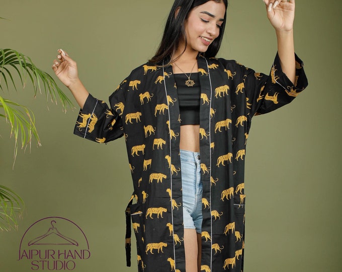 Tiger print kimono bath robes | 100% pure cotton kimono | Beach wear robes | Long sleeve kimono | Bridesmaid robes | Gift for Christmas.