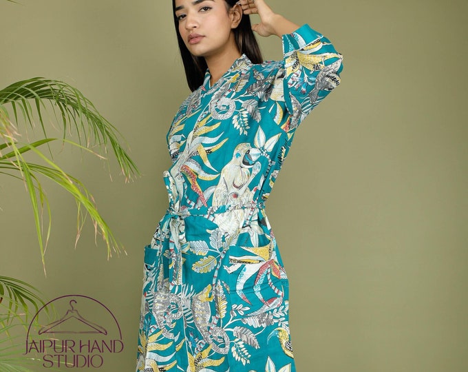 Hand block print cotton kimono | Women beach wear robes | wedding wear robes | Bridesmaid robes | Floral print robes | Gift for Christmas.