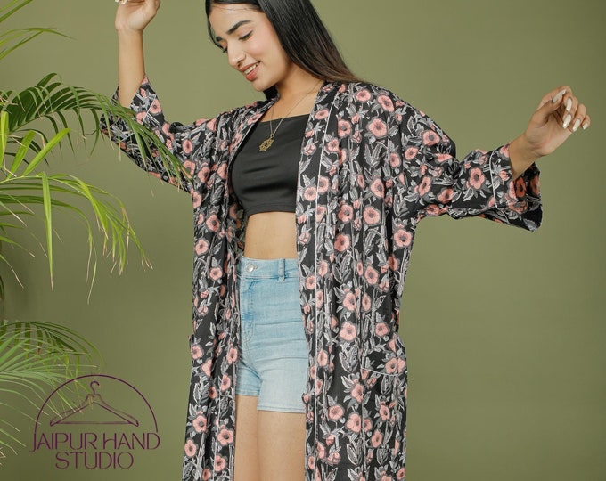 Black color Luxury summer wear kimono | 100% pure cotton bath robes | Women wedding wear robes | Bridesmaid robes | Gift for Christmas.