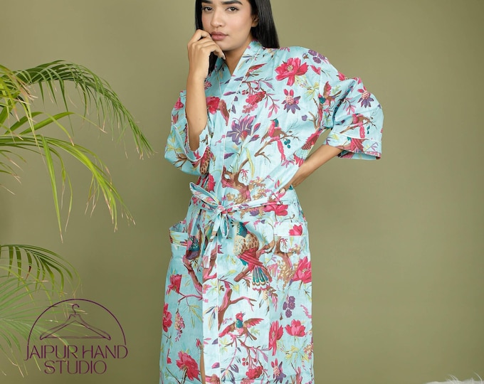 Floral block print cotton bath robes | women wedding wear robes | Women sleepwear gown | Morning tea dress | Bridesmaid robe | Gift for her.