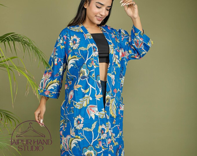 Hand block print cotton kimono robe | Women wear bath robes | Beach wear kimonos | Wedding, party wear gown | Bridesmaid robe | Gift for her