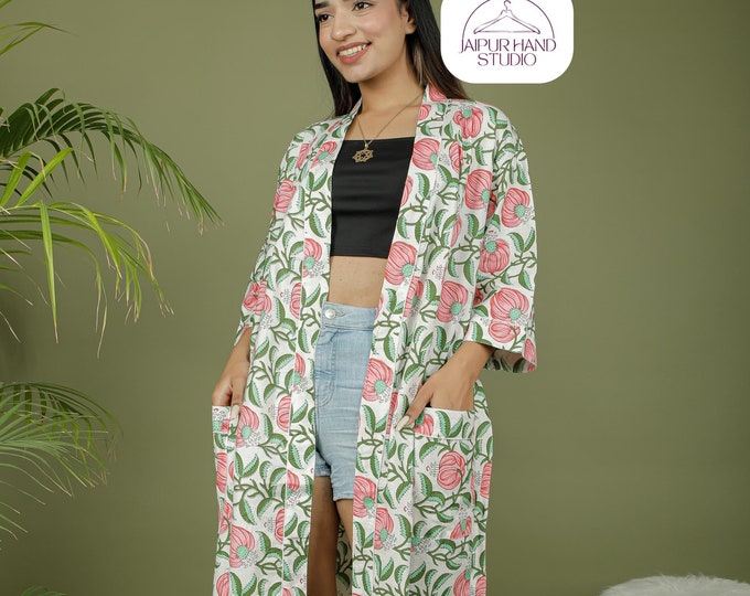Indian block print cotton bath robes | women wear cotton kimono | Special print for wedding and festive | Bridesmaid robes | Gift for her.