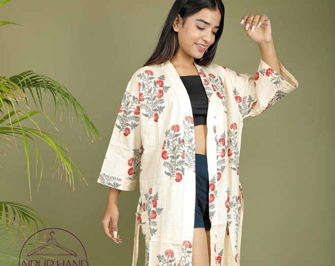 white and multicolor beautiful look floral print kimono | Beach wear robes | Women wear party robes | Bridesmaid robes | Gift for Christmas.