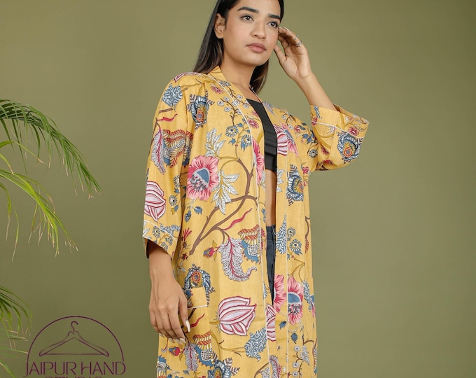 Indian cotton made kimono robes | Women wear robes | Women dressing gown | Hand block print robes | Morning tea dress | Gift for Christmas.