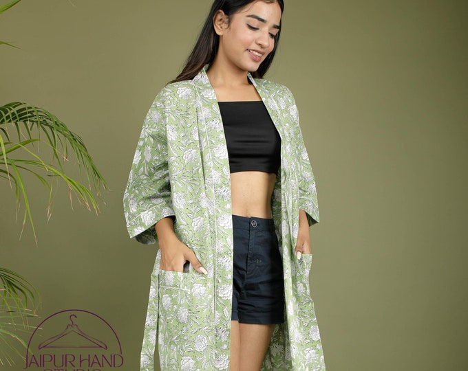 Women wear cotton bath robes | Hand block print spa-resort wear robes | Lovely floral print gown | Women night wear long gown | Gift for her