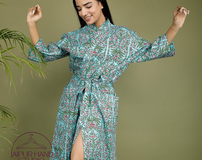 Handmade cotton kimono robes| Women wear long sleeve gown| Hand block print robes | special party wear gown | Bridesmaid robe | Gift for her