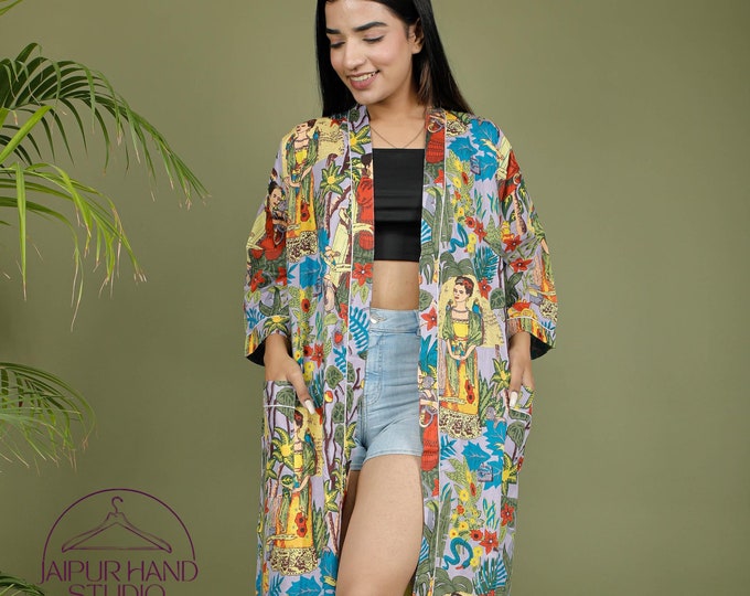 Beach wear cotton kimono | Beautiful block print gown | Women bridesmaid robes | Handmade bath robes | summer wear robe | Gift for Christmas