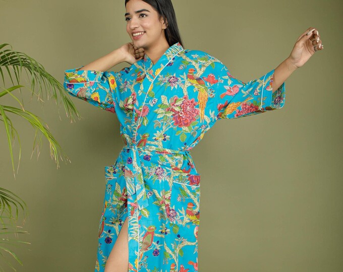 Morning tea wear beautiful robe | 100% pure cotton kimono | Long sleeve robes | Beach wear robes | Bridesmaid robes | Gift for Christmas.