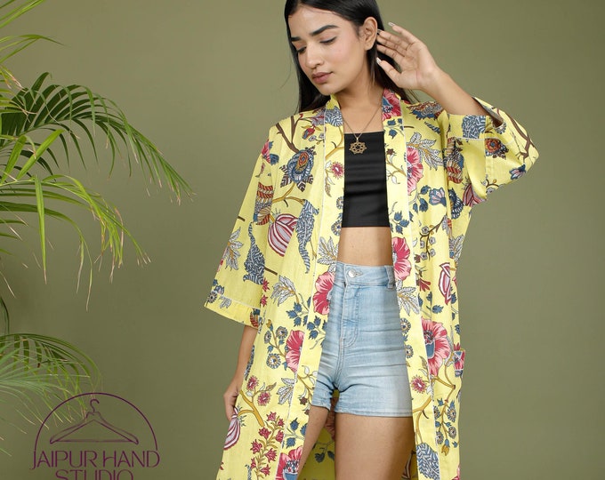 Women wear cotton kimono robe| Beautiful floral block print robe| Beach wear kimono | Soft cotton made robe | Bridesmaid robe | Gift for her