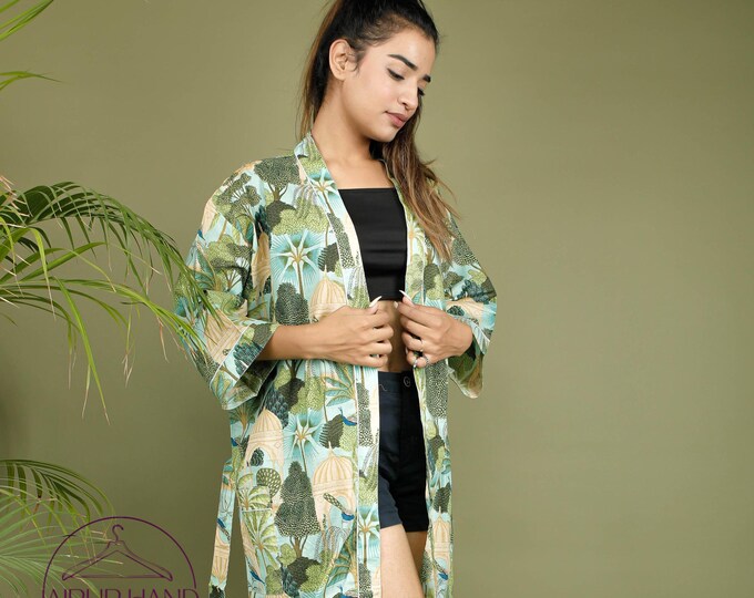 Jungle prints cotton kimono | Women wear kimono | Handmade spa bath robes | Block print special gown | Bridesmaid robes | Gift for Christmas