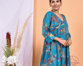 Handmade cotton dresses| Women party wear gown | Block print dress | Long sleeve dress | Bridesmaid dress | Wedding wear gown | Gift for her