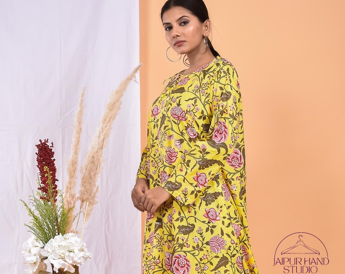 Indian cotton made gown | Summer wear long midi | Boho floral print gown | Long sleeve dress | Bridesmaid dress | Gift for Christmas.