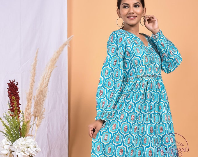 Blue color floral print midi dress | Women wear long gown | Party wear gown | Summer wear long midi | Bridesmaid dress | Gift for Christmas.