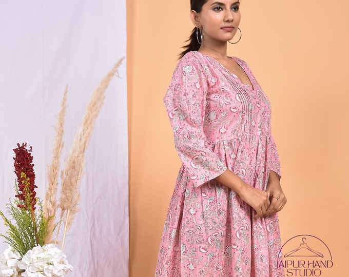 Beautiful baby pink color cotton midi dress | Women wear long gown | Party wear dress | Wedding wear gown | Bridesmaid dress | Gift for her.