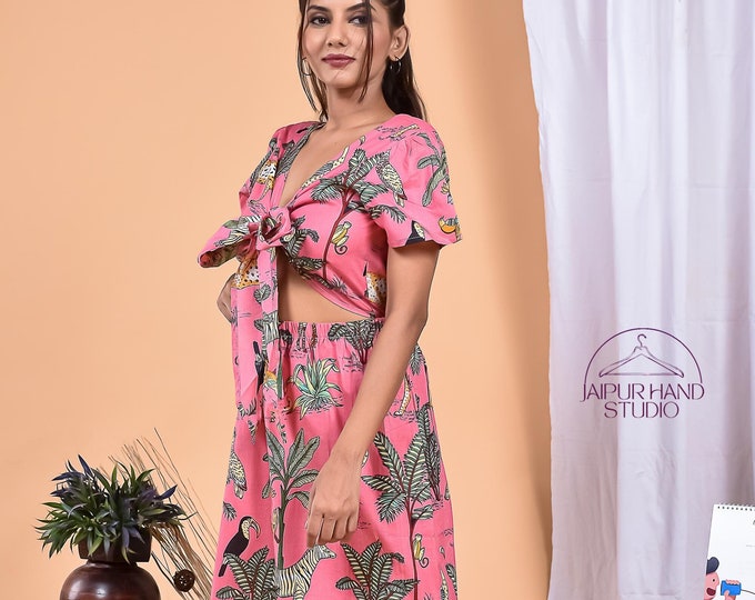 Pink color cotton dress for women | Women party wear dress | Block print beach wear cotton gown | Bridesmaid dress | Gift for Christmas.