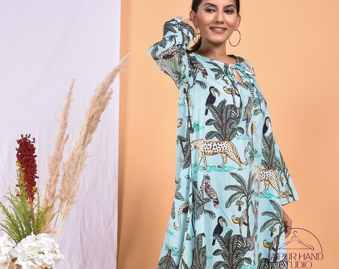 Women block print cotton dress | Special dress for special day | Handmade dress | Party wear gown | Bridesmaid dress | Gift for Christmas.