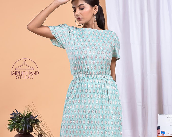 Floral block print beautiful long midi dress | Women summer wear dresses | Deep v neckline dress | Bridesmaid dress | Gift for Christmas.