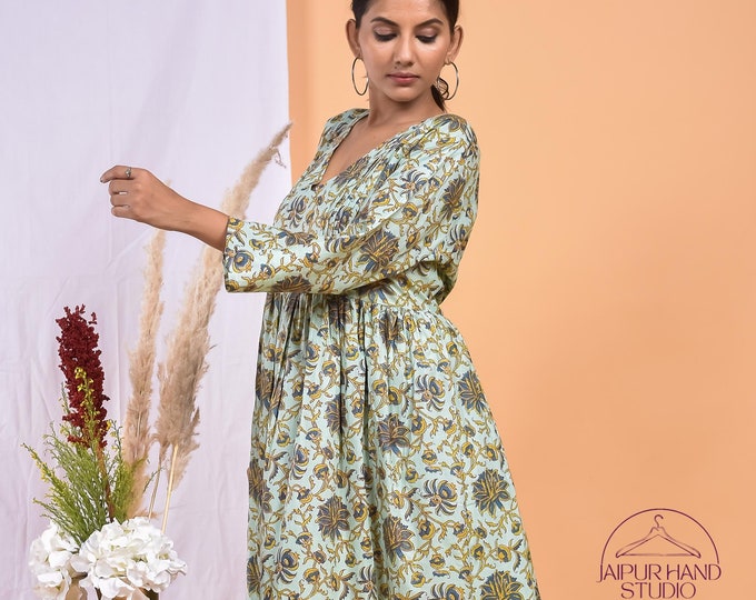 Green color cotton summer wear midi | Women wear long midi dress | Wedding wear gown | Partywear long midi | Bridesmaid dress | Gift for her