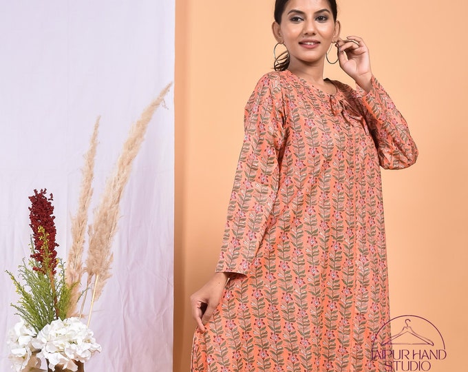 Orange color cotton dress | Women party wear dress | Block print long midi dress | Summer wear dress | Bridesmaid dress | Gift for Christmas