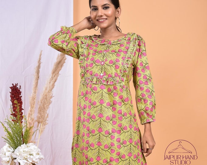 Block print cotton long dress | Women wear midi dress | Wedding wear dress | Boho long midi dress | Bridesmaid dress | Gift for Christmas.