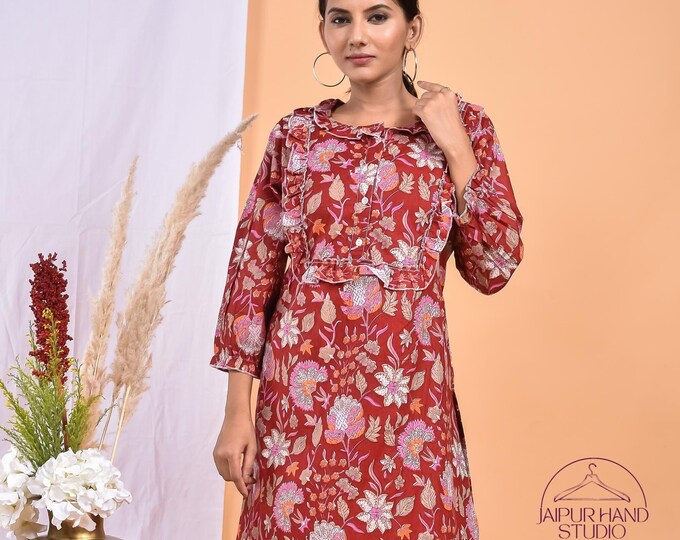 Women wear cotton long midi | Summer wear dress | Long sleeve dresses | Block print party wear dress | Bridesmaid dress | Gift for Christmas
