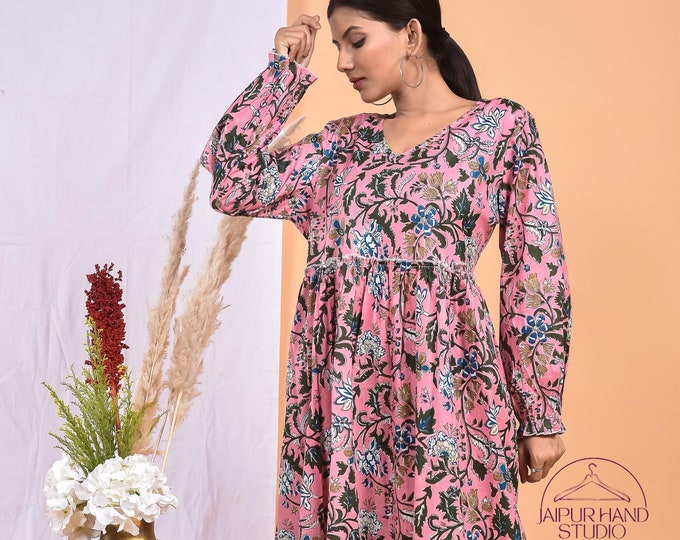 Beautiful floral print cotton dresses| Hand block print dress | Wedding wear dress | Party wear gown | Bridesmaid dress | Gift for Christmas