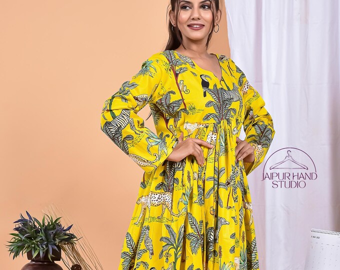Jungle print soft cotton made dress| women wedding wear dress | party wear gown | Women wear long midi dress| Bridesmaid dress| Gift for her