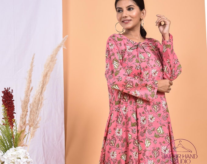 Pink color cotton long midi dress | Summer wear lightweight dress | Wedding and party wear gown | Bridesmaid dress | Gift for Christmas.