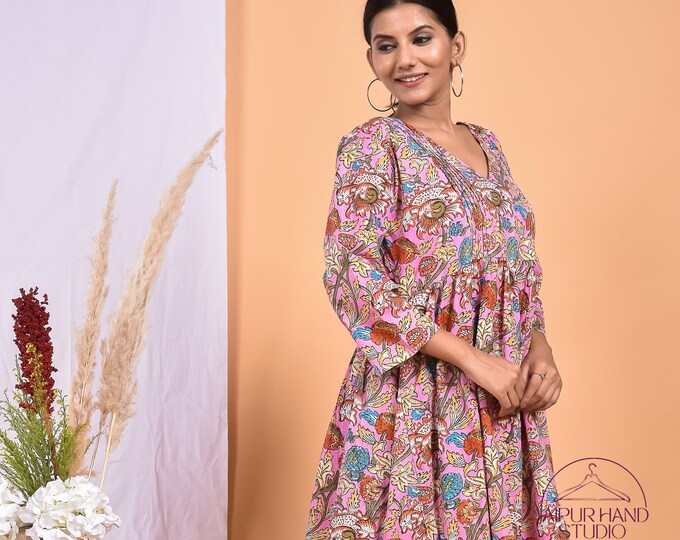 Pink color cotton gown| Scoop neckline party wear dress | Cotton long midi dress | Long sleeve dress | Bridesmaid dress | Gift for Christmas