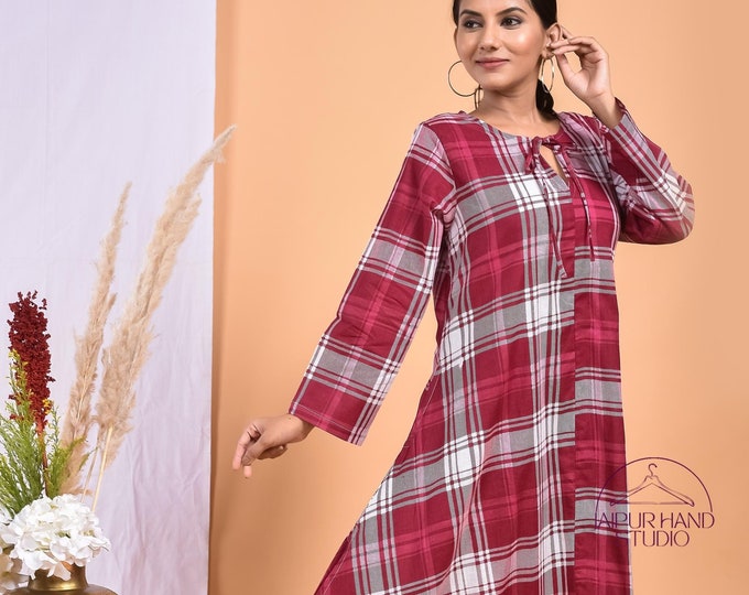 Red and white color cotton dress | Beautiful check print party wear gown | Hand block print wedding wear dress | Bridesmaid dress.