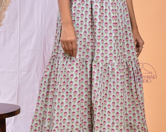 Cotton made women sari wrap | Handmade wedding wear skirt | Floral block print summer wear skirt | Bridesmaid skirts | Gift for Christmas.