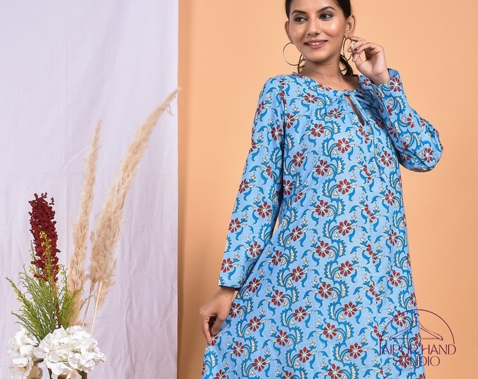 Blue color cotton long midi | Handmade cotton dress | women wear dresses | Party wear midi dress | Bridesmaid dress | Gift for Christmas.