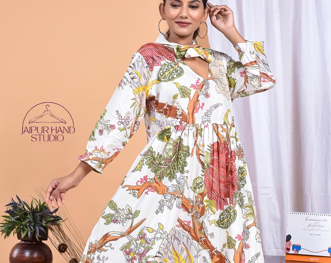 Beautiful floral print cotton midi dress | Women wear long dress | Long sleeve women gown | Bridesmaid dress | Gift for Christmas.