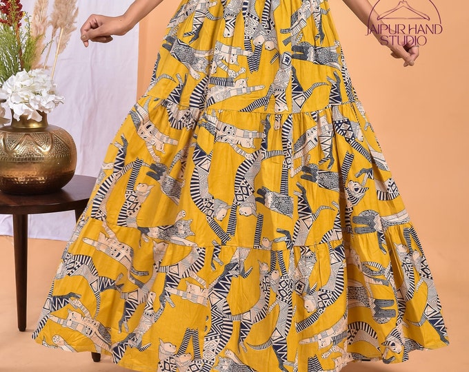 Yellow color cotton skirt | Hand block print cotton skirt | women night maxi wear skirts | Women sari wrap skirt | Bridesmaid skirt.