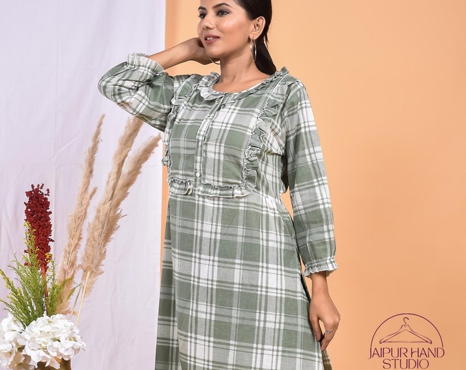 Beautiful check print cotton long midi dress| Wedding wear dress | Summer wear gown | Handmade dress | Bridesmaid dress | Gift for Christmas