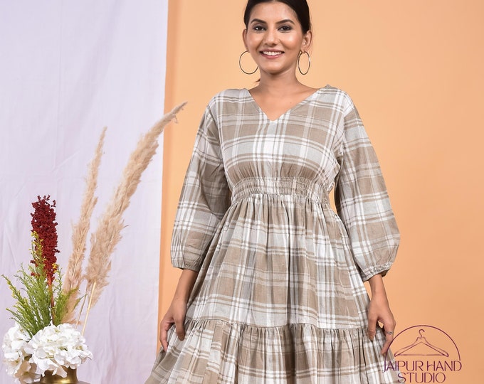 Brown and white color long midi dress | Women partywear long gown | Long sleeve dress | Wedding wear dress | Bridesmaid dress | Gift for her