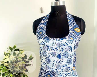 blue and white color new kantha apron, Assorted apron for women , wear in kitchen, best outfit of cooking, gift for Christmas, gift for mom.