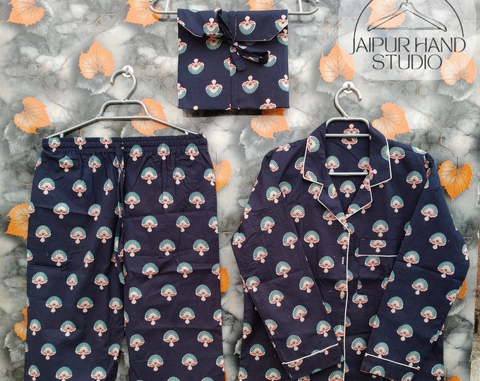 New Floral Print Pajama Set Indian 100% pure cotton pajamas,  pj's, soft cotton pajama Set trousers shirts, Florel printed cotton pajama set