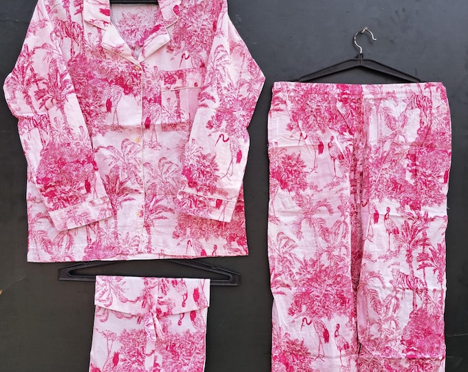 Floral PJ Set, Handblock Print Pajama, Bridesmaid Gift, Comfortable Night Wear, Sleepwear Dress, Summer Night Dress, Gift For Her