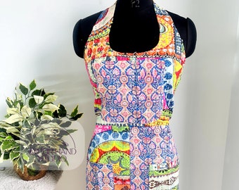 multi color assorted apron for women's wear, this apron made by Indian kantha cotton fabric, wearing for kitchen work, wear for cooking,