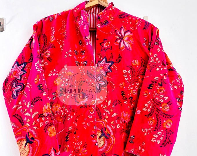 Floral print pink color new velvet open jacket, wear in wedding, winter wear jacket, women's wear coat, soft velvet made, Gift for her girl