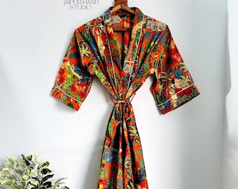 Boho Morning robe, Organic Cotton Spa Robe, Bridal Robe, Evil eye Bathrobe, Bohemian Kimono, Music Festival Kimono, Bridesmaid Robe, Gift.