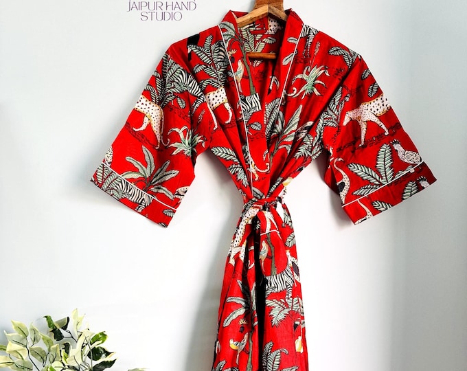 100% Cotton kimono Robes,  Indian Cotton Kimono long Boho Bohemian Sleepwear Bath Robes Women Nightgown Handmade Gown Maxi Beach Cover up-