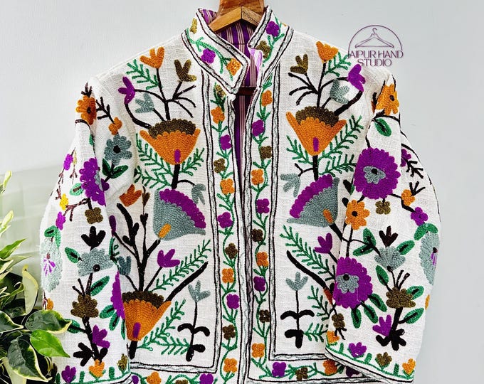 Multicolor cotton suzani made short coat | Winter wear jacket | Outdoor wear jacket | Party wear jacket | Bridesmaid jacket | Gift for her.
