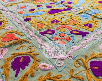 Suzani bedspread | Handmade suzani throws | Wall hanging throws | home bed cover | suzani table throws | working table cover | Gift for her.