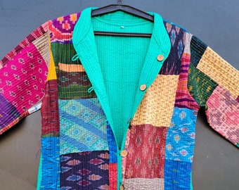 Abbigliamento da donna giacche trapuntate reversibili fatte a mano, abbigliamento invernale giacche patchwork sari di seta vintage fatte a mano indiane, giacche trapuntate REGALALA,