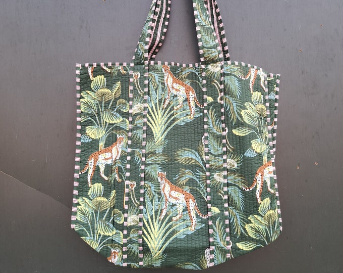 Quilted Bag, Handmade Tote Bag, Indian Block printed tote bag,Gift for her, Colourful bag
